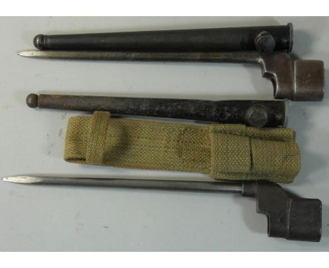 A WWII Savage Stevens No.4 MkII spike bayonet, with scabbard and another similar (2) 