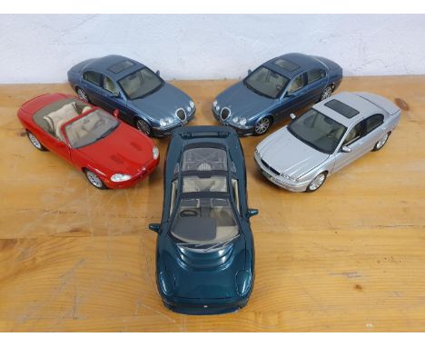 Die cast, scale 1:18, Jaguar S-type x 3, Jaguar XKR convertible and Jaguar XJ220, cases (5) 