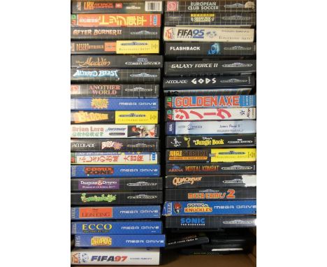 Approximately thirty-five Sega Mega Drive game cartridges, to include Fifa '95, Fifa '97, Ecco The Tides of Time, The Lion Ki