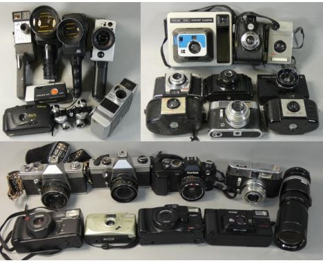 Three boxes of assorted cameras, lenses and accessories, to include a boxed Kodak Polaroid Colour Swinger Land Camera, boxed 