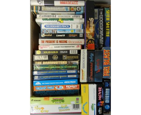 Approximately thirty Commodore 64 older full price cassette tape games, to include Instant Recall, Valhalla, Full Blast, The 