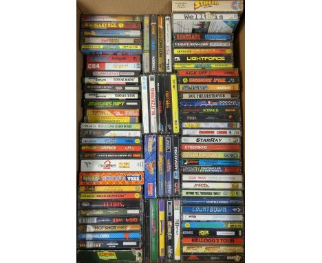 Approximately eighty Commodore 64/128 cassette tape games, to include Tetris, Stifflip &amp; Co., Kick Off 2, Doc the Destroy