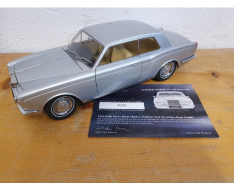 Paragon die cast, scale 1:18 1968 Rolls Royce Silver Shadow Mulliner Park Ward two door coupe limited edition number 3020 of 