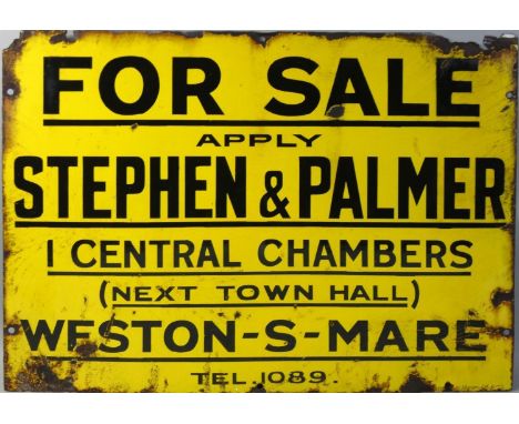 A vitreous enamel, single sided, wall mounted advertising sign, For Sale Apply Stephen &amp; Palmer, 45.5 x 61cm. 