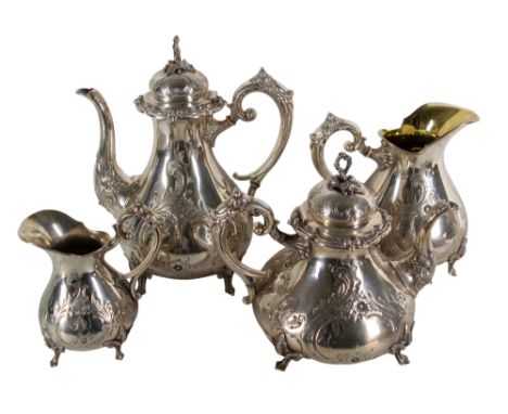 German, Stuttgart Late 19th century A tea and coffee service, teapot, coffee pot, creamer and water jug Stamped underneath "F