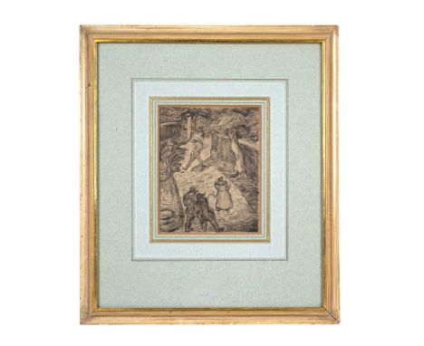 After Van Gogh French Circa 1890 Figures on a pathway Etching on paper&nbsp;  Property of a nobleman  Dimensions: (Paper) 5.7