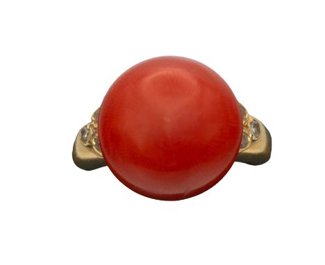 Continental Circa 1970 An 18 carat gold and buton shaped coral ring  Weight: Approx. 7.35 grams Ring size: N 