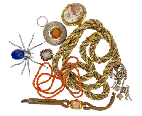 Vintage A mixed lot of vintage costume jewellery To include: [a] A&nbsp;platinum band ring (approx. 4.17 grams) [b] Two small