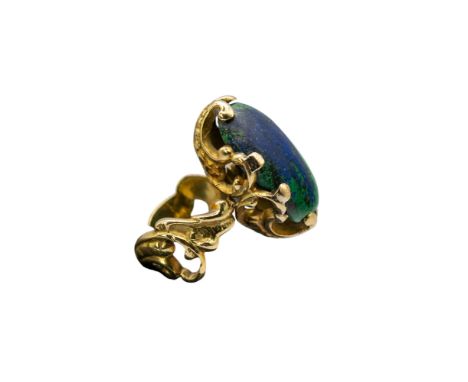 Continental Circa 1970 A Rococo style yellow metal and turquoise and lapis ring  Weight: Approx. 15.63 grams Ring size: H 