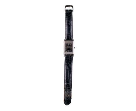 Jaeger Le Coultre Swiss Circa 1995 An 18 carat white gold reverso wristwatch With black enamel dial and white gold numerals, 