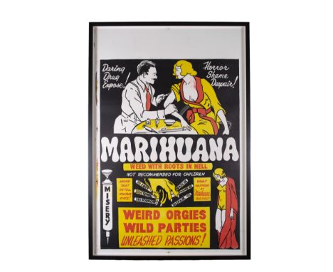 American Circa 1936 Marihuana, Weed With Roots in Hell Poster print on paper Created to promote Dwain Esper's exploitation fi
