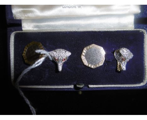 18ct DIAMOND AND RUBY FOX HEAD CUFFLINK'S