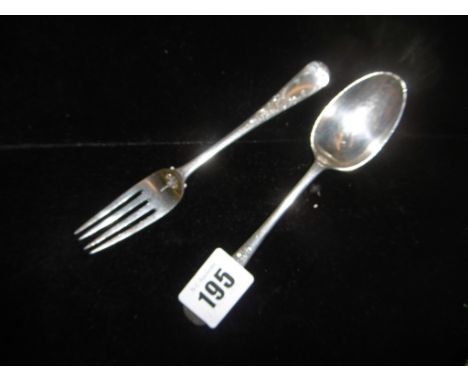 A HM SILVER CHILD'S SPOON AND FORK