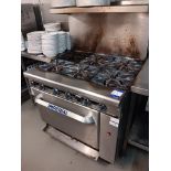 Imperial 6 burner stainless steel oven with eye level storage shelf