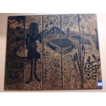 Large carved wood 5 panel artwork