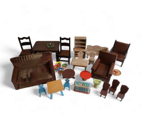 Dolls House Furnishings - a collection of dolls house furniture, early 20th century and later; sofa and armchair, dining tabl