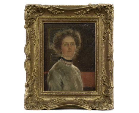 ELLEN SYLVIA SHAW (BRITISH 19TH/20TH CENTURY),PORTRAIT OF A WOMANoil on canvas, signedimage size 23cm x 18cm, overall size 33