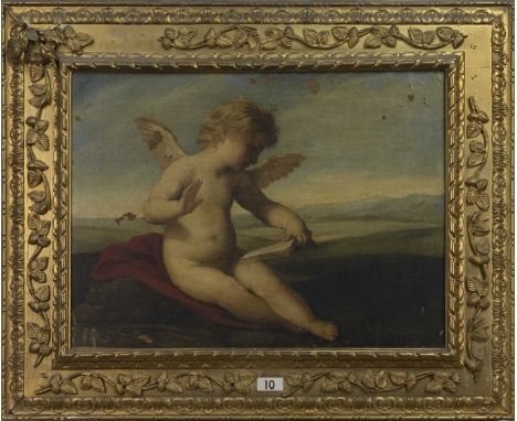 19TH CENTURY ITALIAN SCHOOL,CUPIDoil on canvasimage size 54cm x 73cm, overall size 83cm x 100cm Framed.Note: significant cond