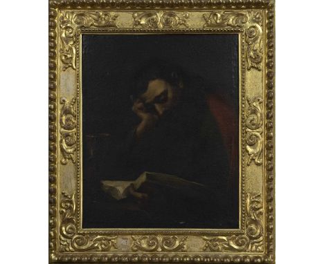 IN THE MANNER OF CARRAVAGGIO,READING MANoil on canvasimage size 72cm x 58cm, overall size 97cm x 84cm Framed.Provenance: This