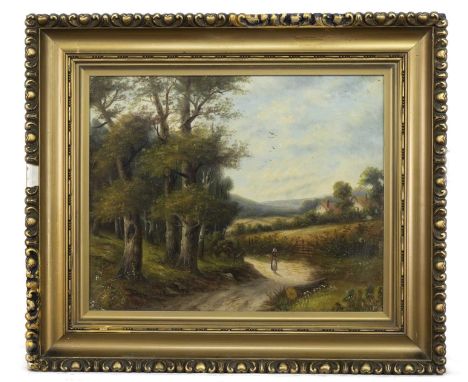 BRITISH SCHOOL,GIRL IN A COUNTRY LANEoil on canvas, initialled 'R G W'image size 31cm x 49cm, overall size 60cm x 70cmFramed 