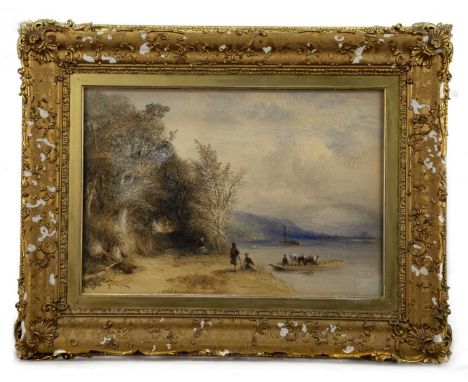 WILLIAM EVANS OF ETON (BRITISH 1798 - 1877),THE FERRYMANwatercolour on paperimage size 37cm x 54cm, overall size 80cm x 78cm 