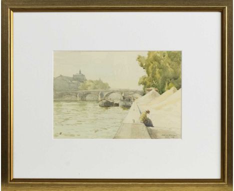 * HAMISH CONSTABLE PATERSON (SCOTTISH 1890 - 1955), CRUMPLED MAN AT LE PONT ROYALE, PARIS watercolour on paper, signed and da