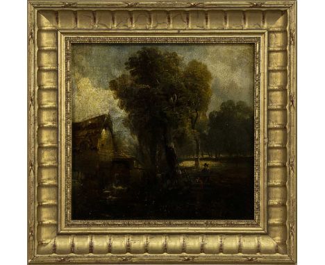 ATTRIBUTED TO PATRICK NASMYTH (SCOTTISH 1787 - 1831),RURAL SCENEoil on panelimage size 21.5cm x 22.5cm, overall size 32.5cm x