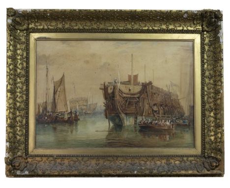 BRITISH SCHOOL, SHIP AT PORTSMOUTHwatercolour on paperimage size 66cm x 97cm, overall size 105cm x 132cmFramed and under glas