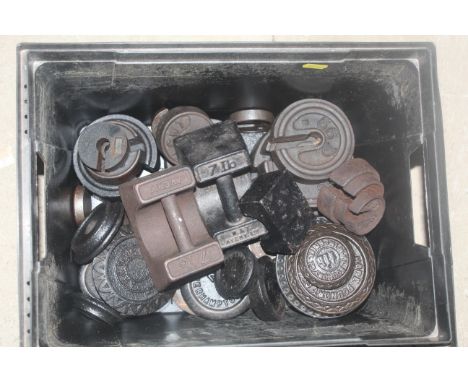 A box of various scale weights 