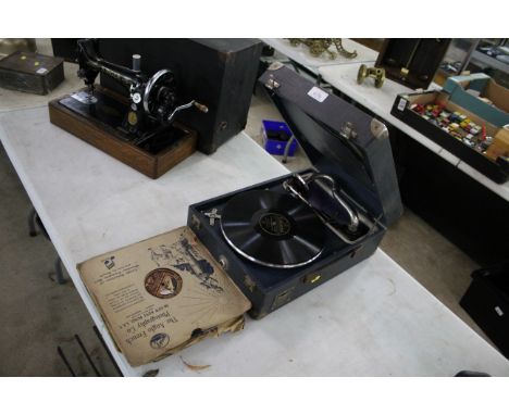 A Decca wind-up gramophone with eighteen 12" 78rpm records and another&nbsp;case containing a quantity of 78rpm records (appr