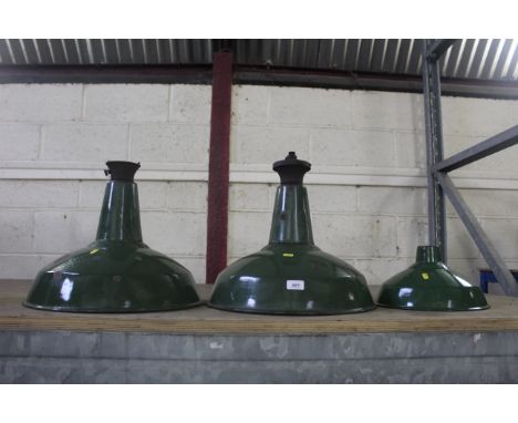 Three green enamel lamp shades 