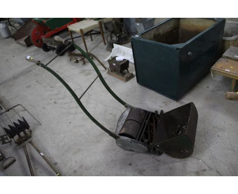 A Ransomes Ajax MkIII 12" push mower with roller and collection box 