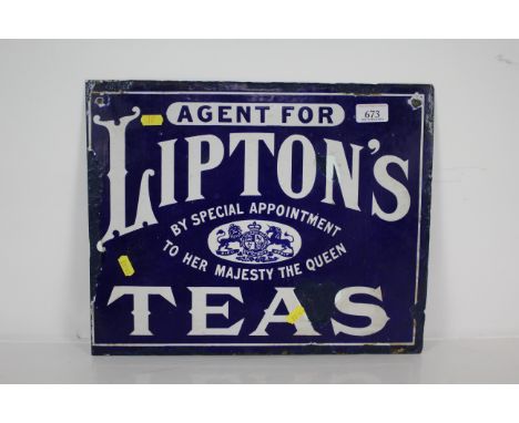 A double sided enamel sign for "Liptons Tea", approx. 16" x 13"