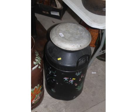 A decoupage decorated churn with lid 
