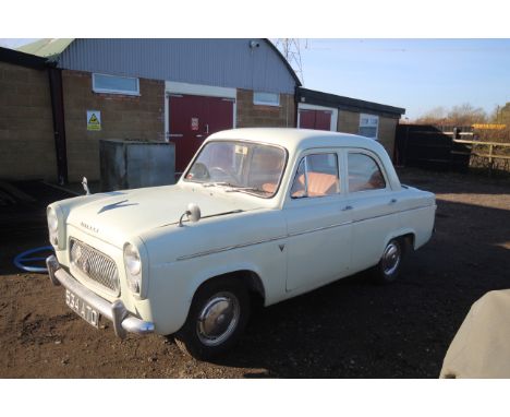 A Ford 100E Prefect motor car. Registration 534 ATO. Date of first registration 25th October 1957. 62,439 miles. 1,172cc petr