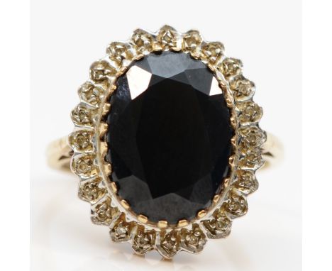 A 9ct gold vintage sapphire and diamond cocktail ring, M 1/2, 5g 