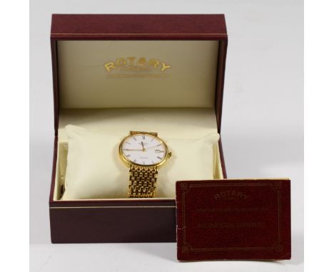 Rotary, a gold plated quartz date gentleman's wristwatch, model 4835/1, c.1996, guarantee, booklet, box, flat battery 