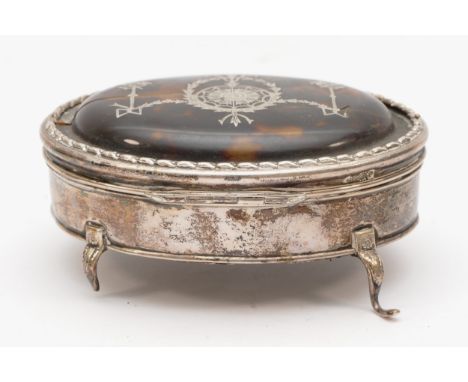 A silver and tortoiseshell trinket box, by William Comyns, London 1910, cracked lid, 11 x 8cm