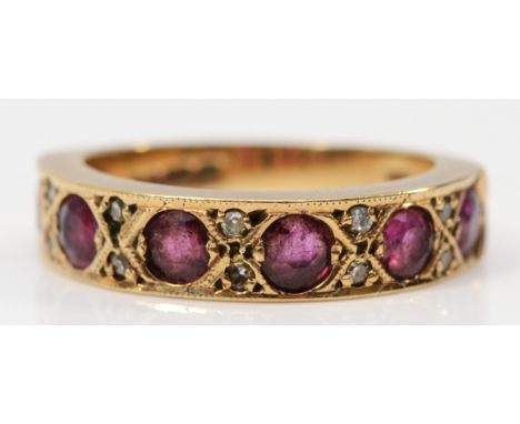 A 9ct gold vintage diamond and ruby dress ring, London 1979, L, 3.8g 