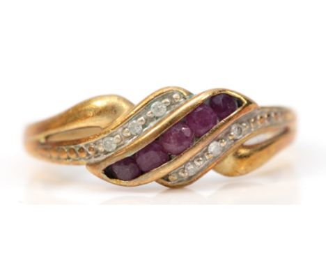 A 9ct gold vintage style ruby and diamond dress ring, K, 1.8g 