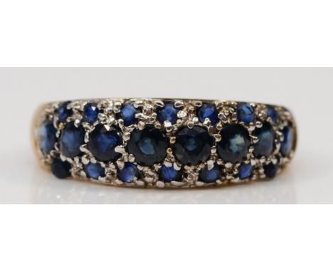 A 9ct gold vintage sapphire multi row dress ring, R, 2.9g 
