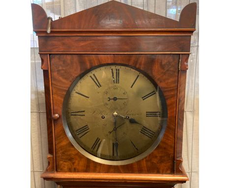 19th century Welsh mahogany eight day long case clock by J Kern of Swansea, the hood having geometric pediment above circular