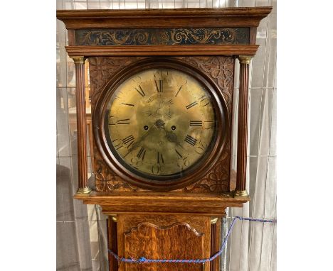 Early 19th century oak cased two train long case clock marked 'Birchall of Nantwich', the case with flat hood over circular a