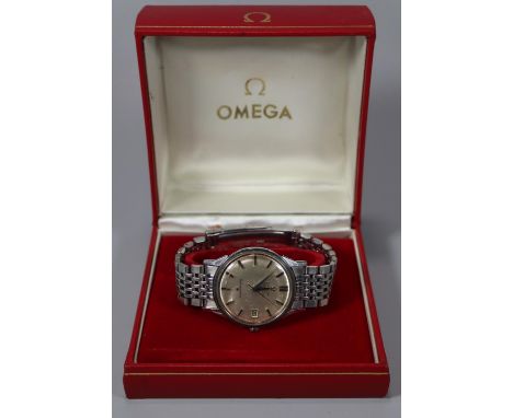 Omega Constellation steel automatic gentleman's wrist watch with satin face having baton numerals and date aperture and sweep