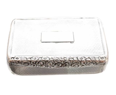 A George III silver snuff box, of rectangular form, with foliate detailing and silver gilt interior, hallmarks for London, 18