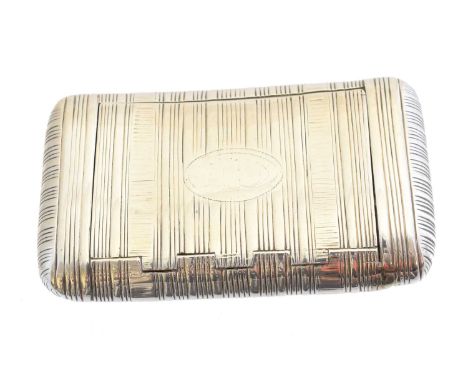 A George III silver snuff box, of rectangular form with striped decoration and oval cartouche, hallmarks for WE, London, 1814