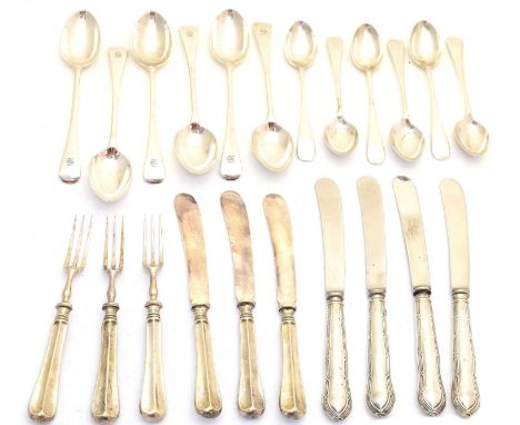 A selection of Edward VII and later flatware, to include two sets of six old English pattern teaspoons, together with a set o