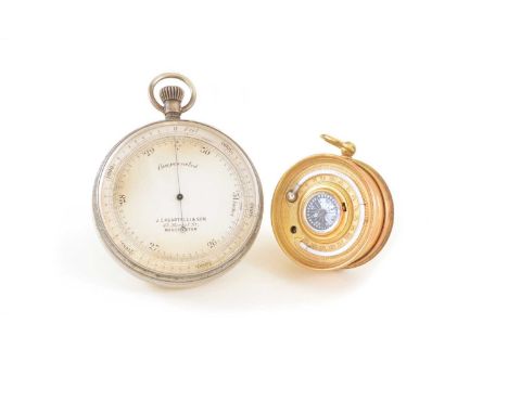 J. Casartelli &amp; Son Manchester, compensated pocket barometer, white metal case, silver dial with vernier reading from zer