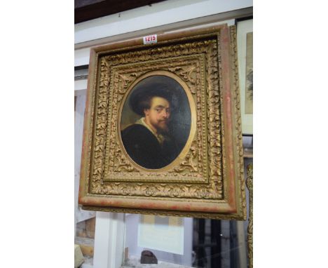 After Peter Paul Rubens, self-portrait, oil on panel, 21 x 16cm, oval.