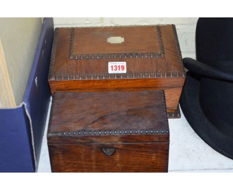 A 19th century rosewood tea caddy; and another similar rosewood sarcophagus casket, the latter 24cm wide. 